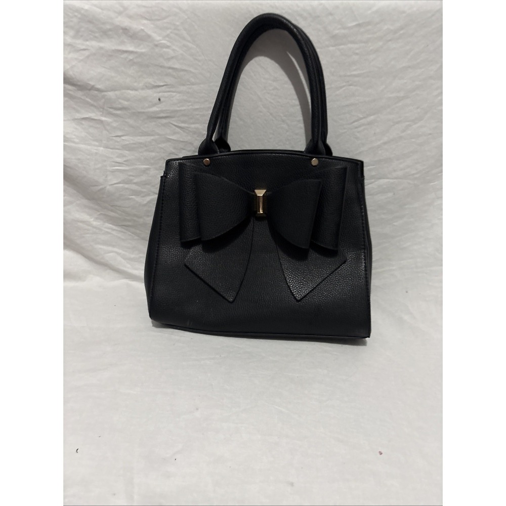 Crossi Womens Elegant Bow Black Leather Satchel Purse‎ Shoulder Hand Bag